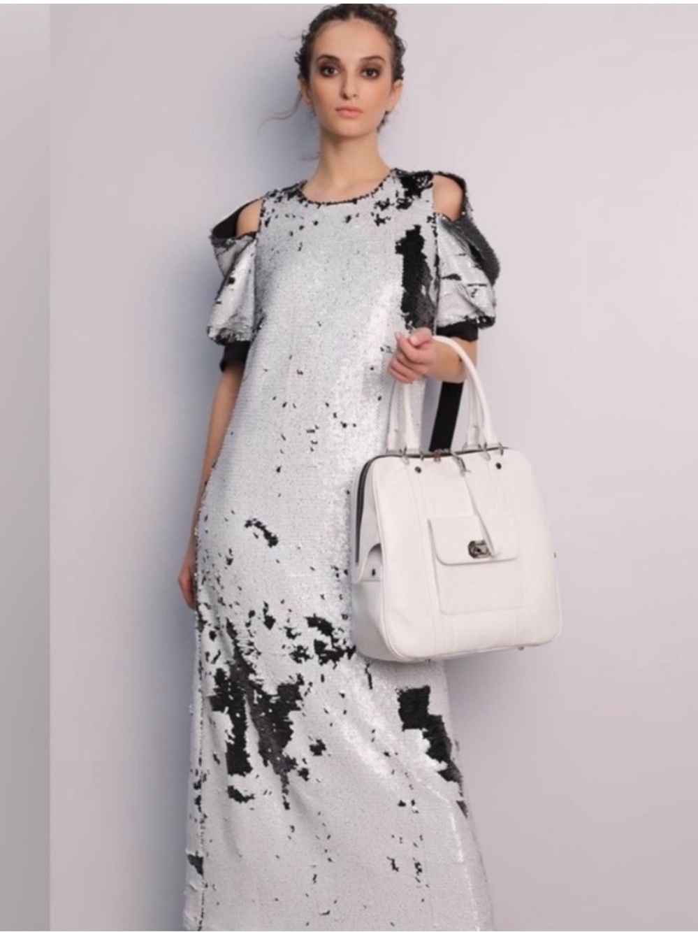 New Julia Allert Sequin Reversible Black & White Luxury Haute Couture Dress XL